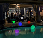 Patterned laser projector projecting on solar powered "GalaxyGlo"