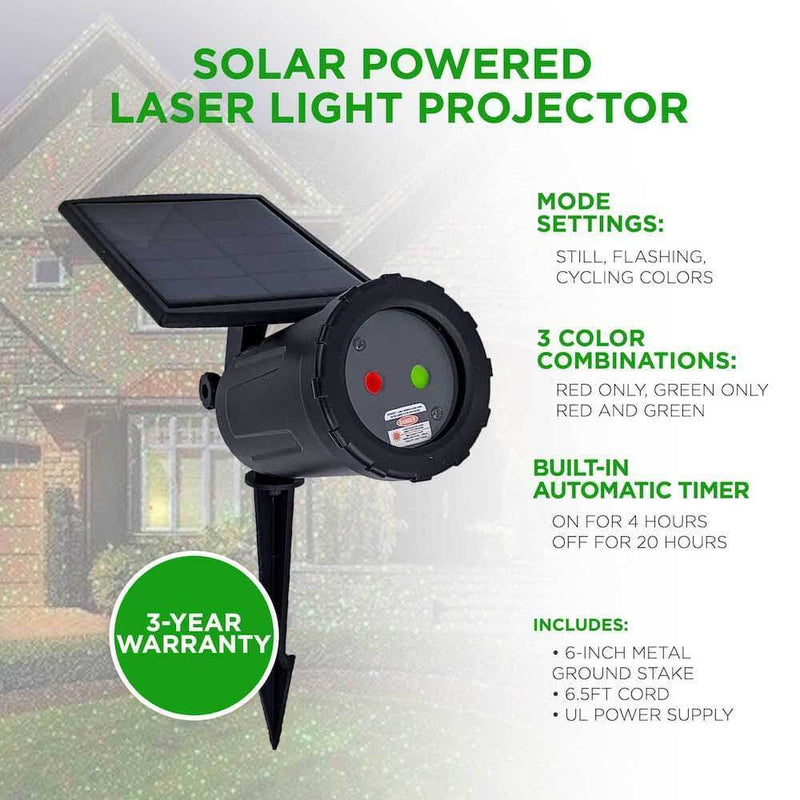 Night Stars Solar Powered Laser Light Projector Red & Green Laser LL04-RG-R